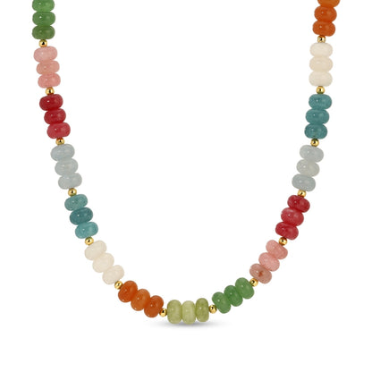 Necklace with multicolored beads on a white background