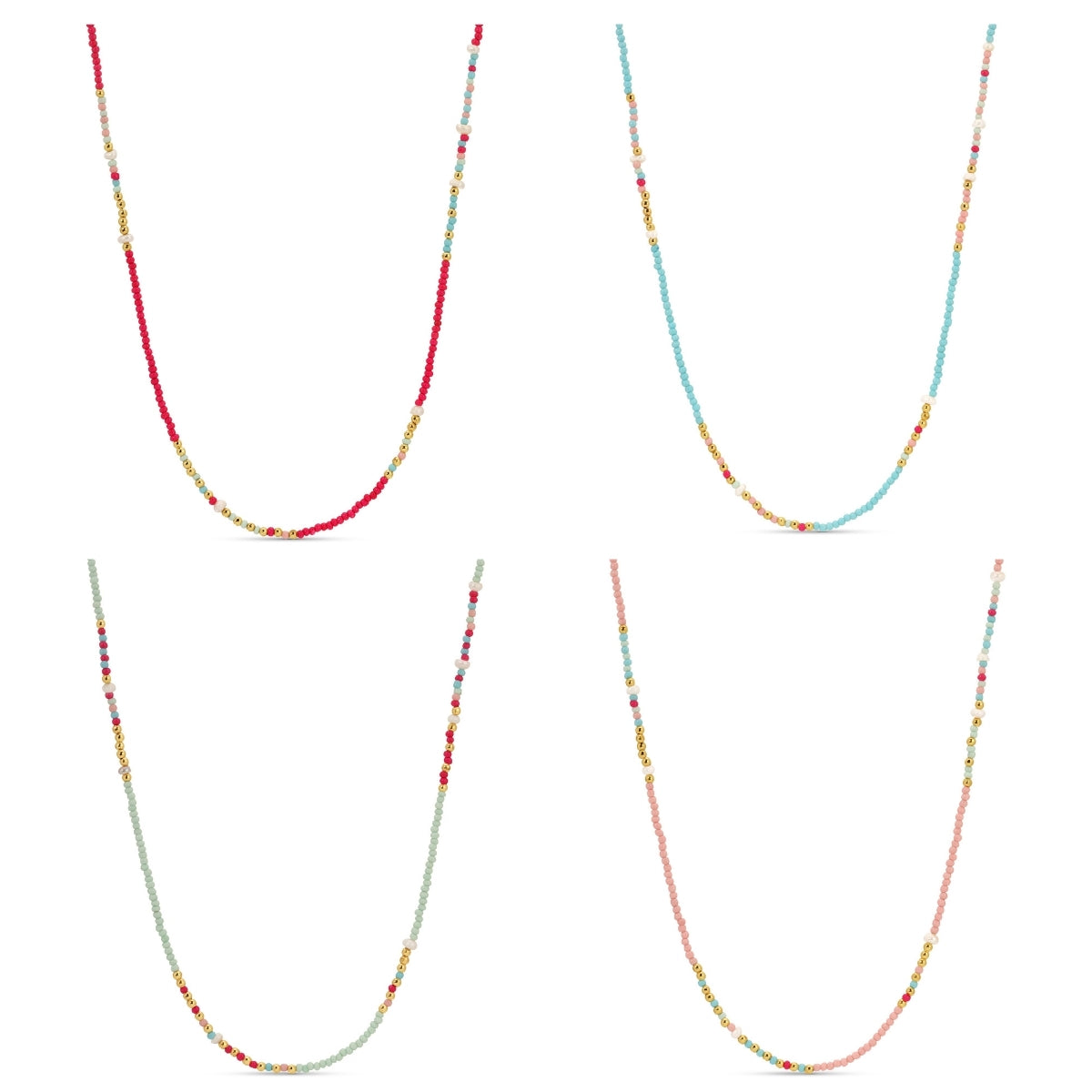 Set/4 Assorted Seed Bead Necklaces with Fresh Water Pearl Accents