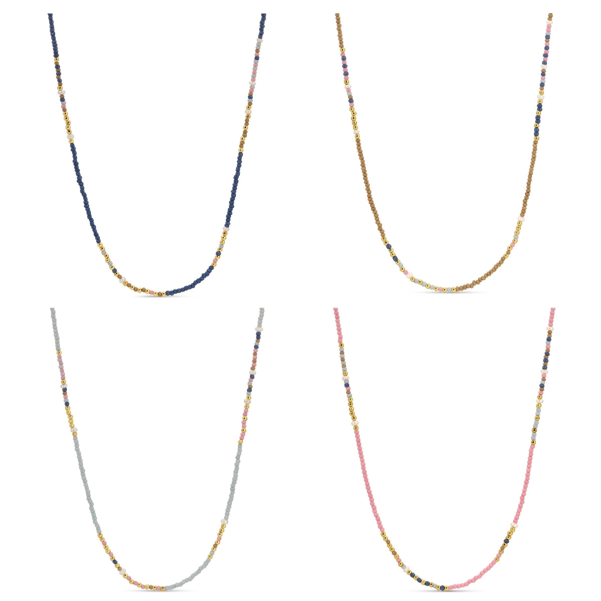 Set/4 Assorted Seed Bead Necklaces with Fresh Water Pearl Accents