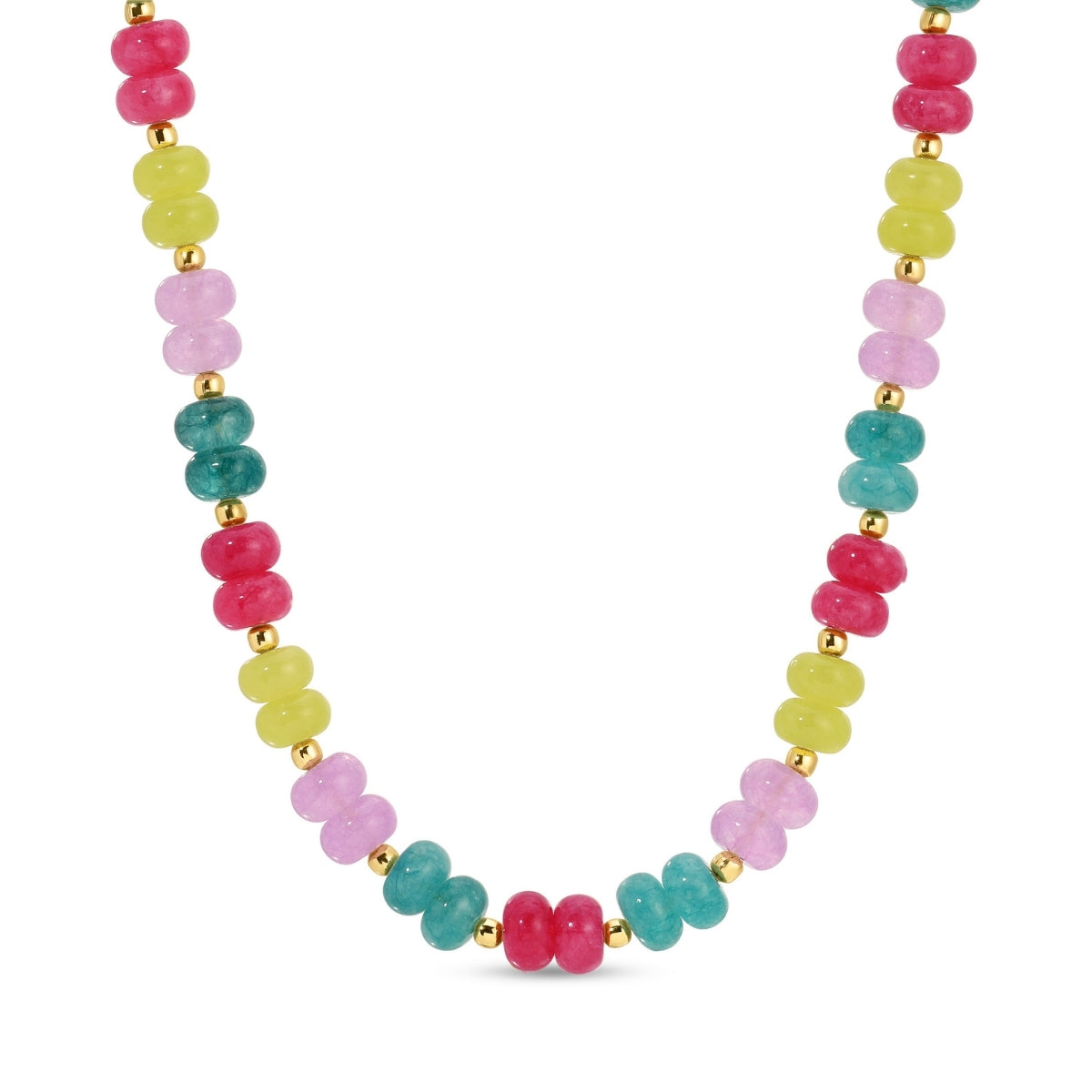 Necklace with multicolored beads on a white background