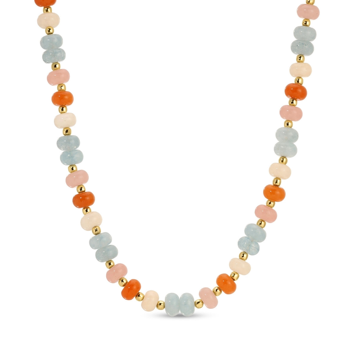 Necklace with multicolored beads on a white background