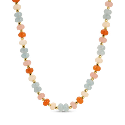 Necklace with multicolored beads on a white background