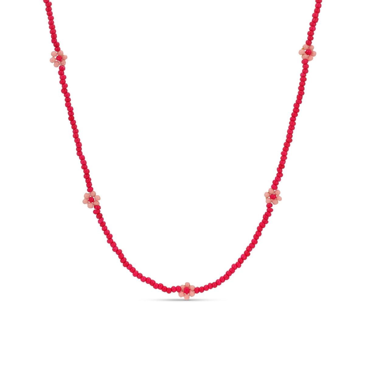 Set/4 Assorted 2mm Seed Bead Necklaces with Flowers