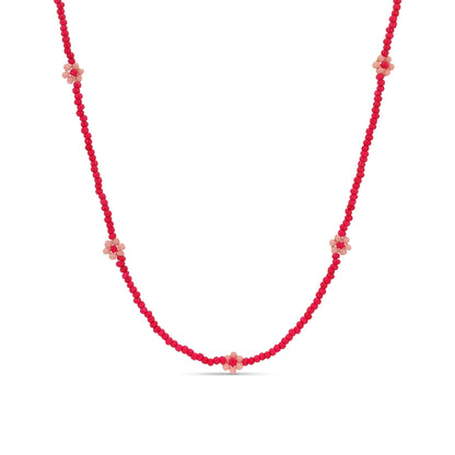 Set/4 Assorted 2mm Seed Bead Necklaces with Flowers