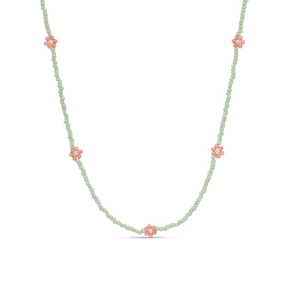 Set/4 Assorted 2mm Seed Bead Necklaces with Flowers