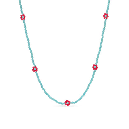 Set/4 Assorted 2mm Seed Bead Necklaces with Flowers