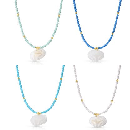 Set/4 Seed Bead Necklaces with Shell Pendant