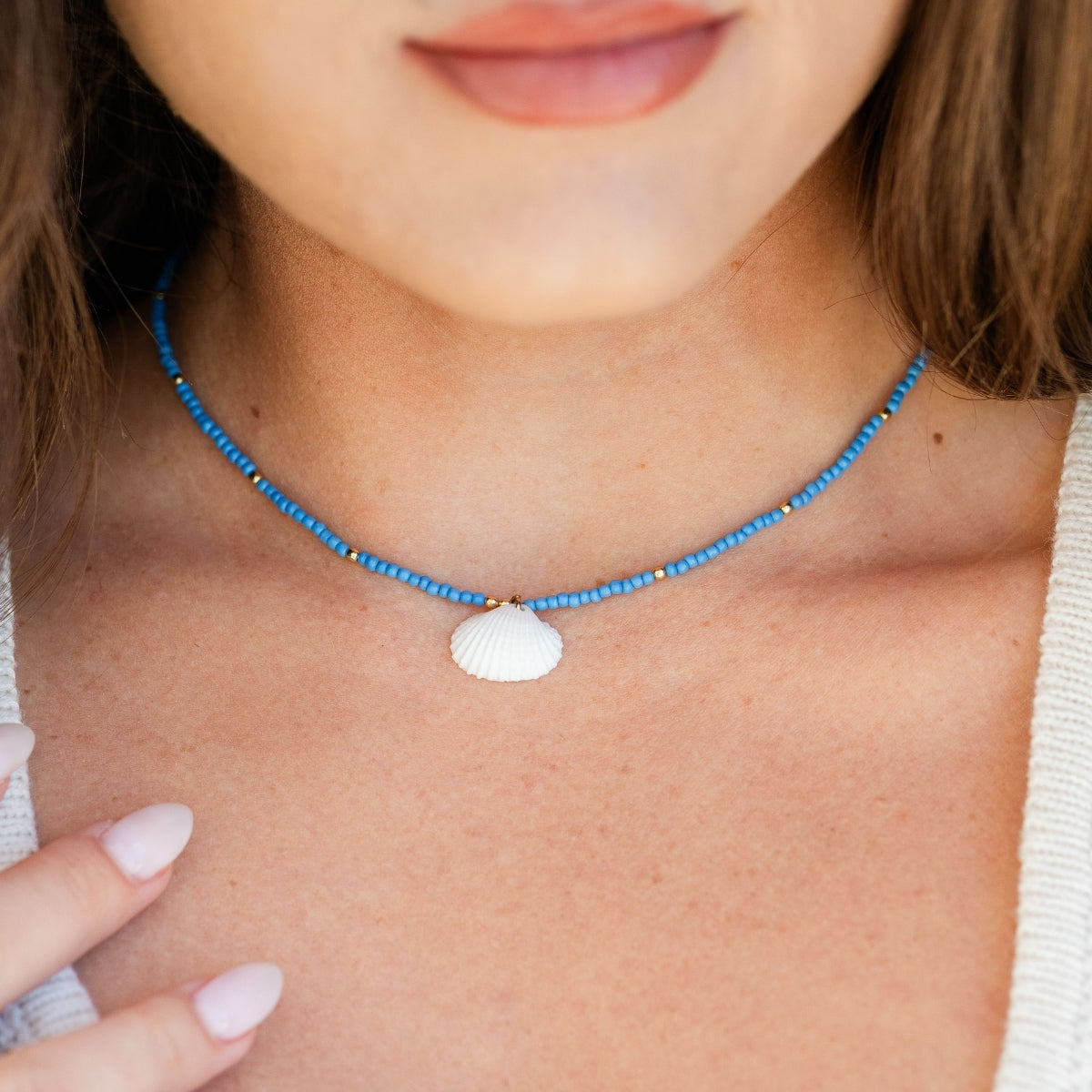 Set/4 Seed Bead Necklaces with Shell Pendant