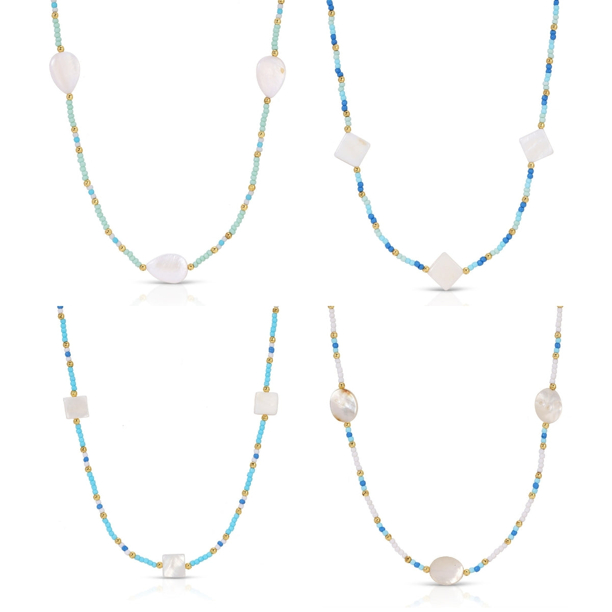 Set/4 Multi-Shell Seed Bead Necklaces