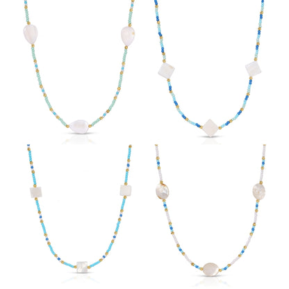 Set/4 Multi-Shell Seed Bead Necklaces