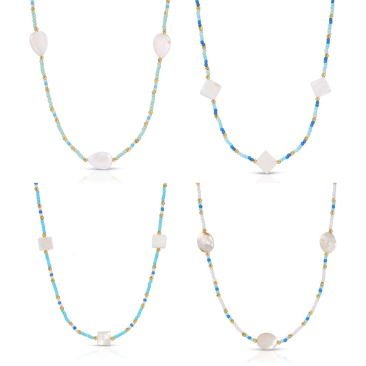 Set/4 Multi-Shell Seed Bead Necklaces