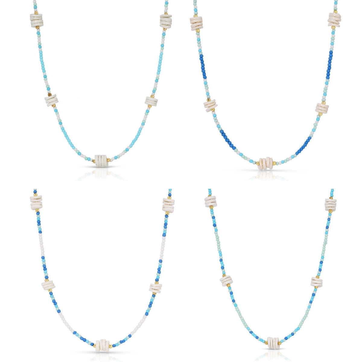 Set/4 Cluster Shell Seed Bead Necklaces