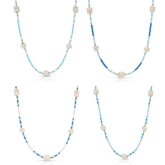Set/4 Cluster Shell Seed Bead Necklaces