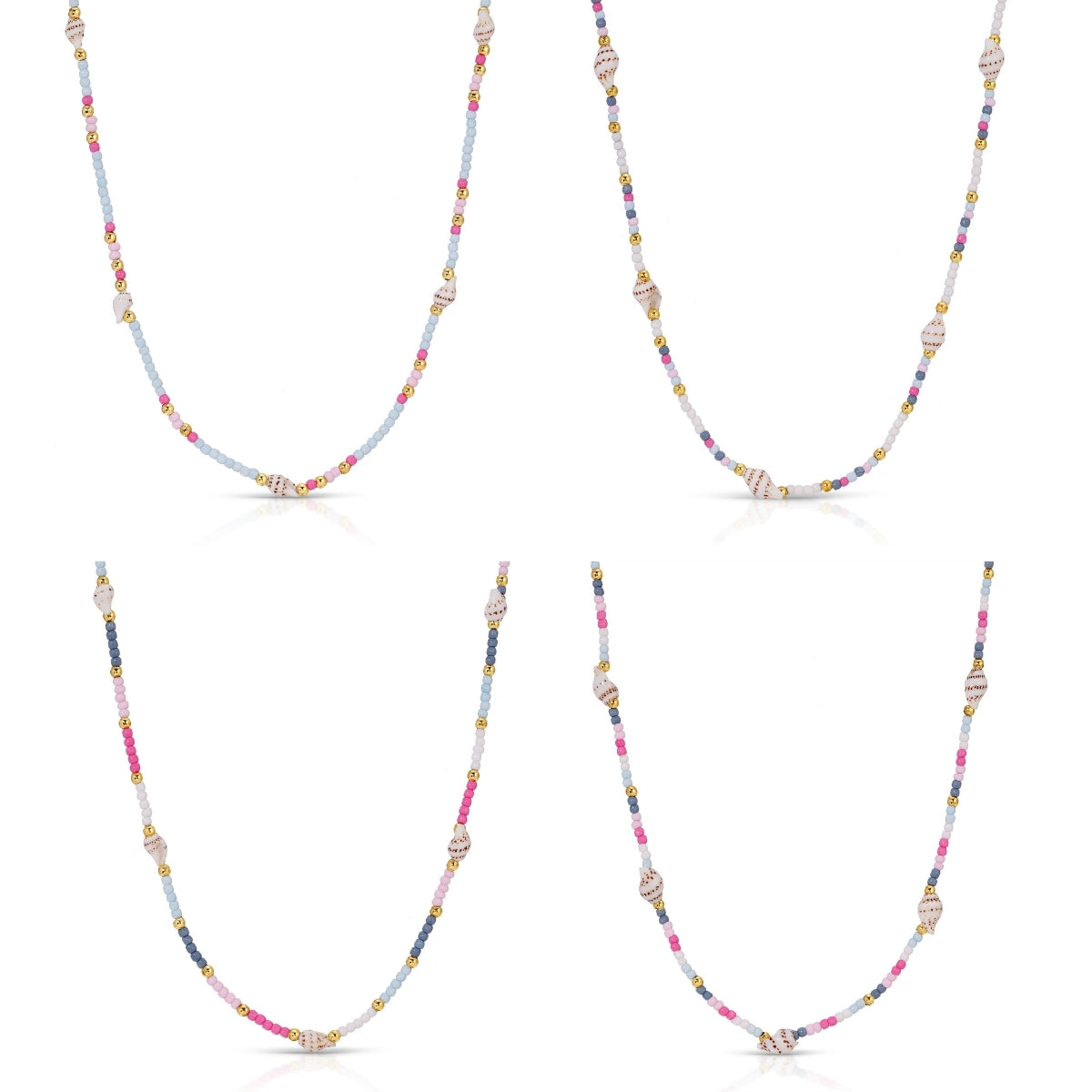 Set/4 Petite Cone Shell Seed Bead Necklaces