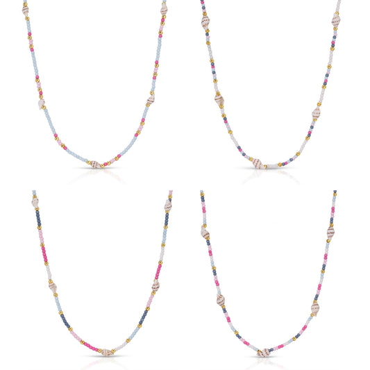 Set/4 Petite Cone Shell Seed Bead Necklaces