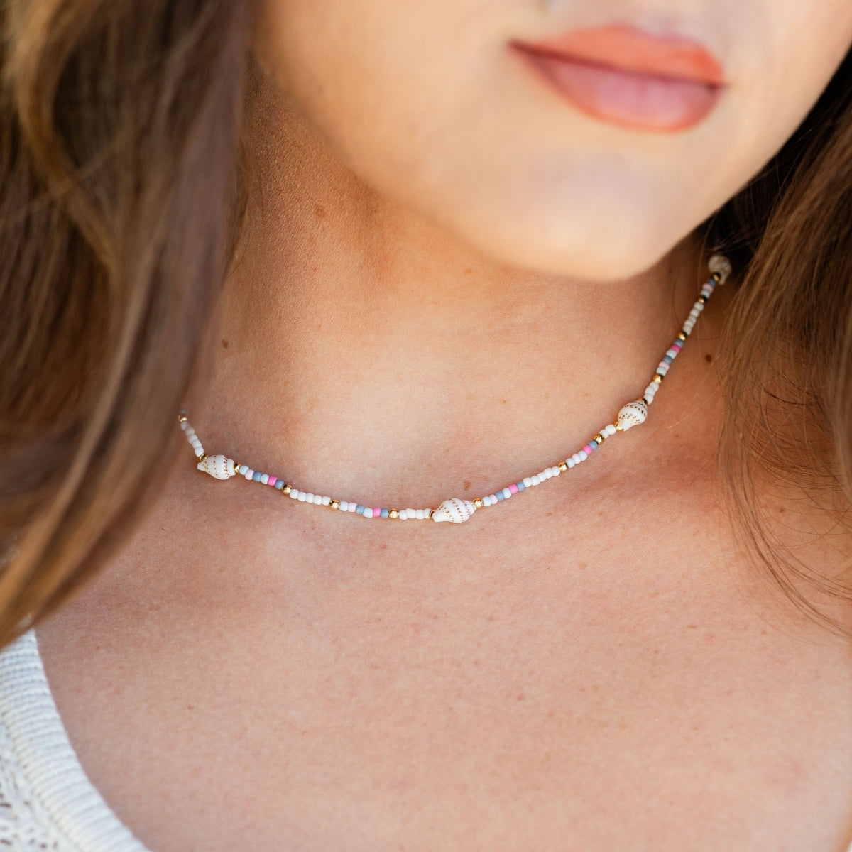 Set/4 Petite Cone Shell Seed Bead Necklaces