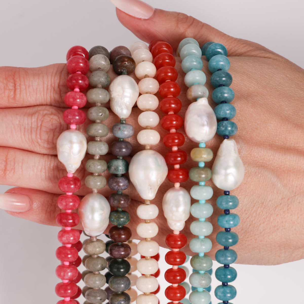 Stone Necklace with Baroque Pearl