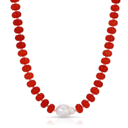 Stone Necklace with Baroque Pearl