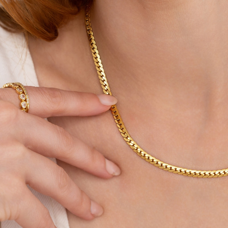 Sleek Herringbone Collar Necklace, Water-Resistant