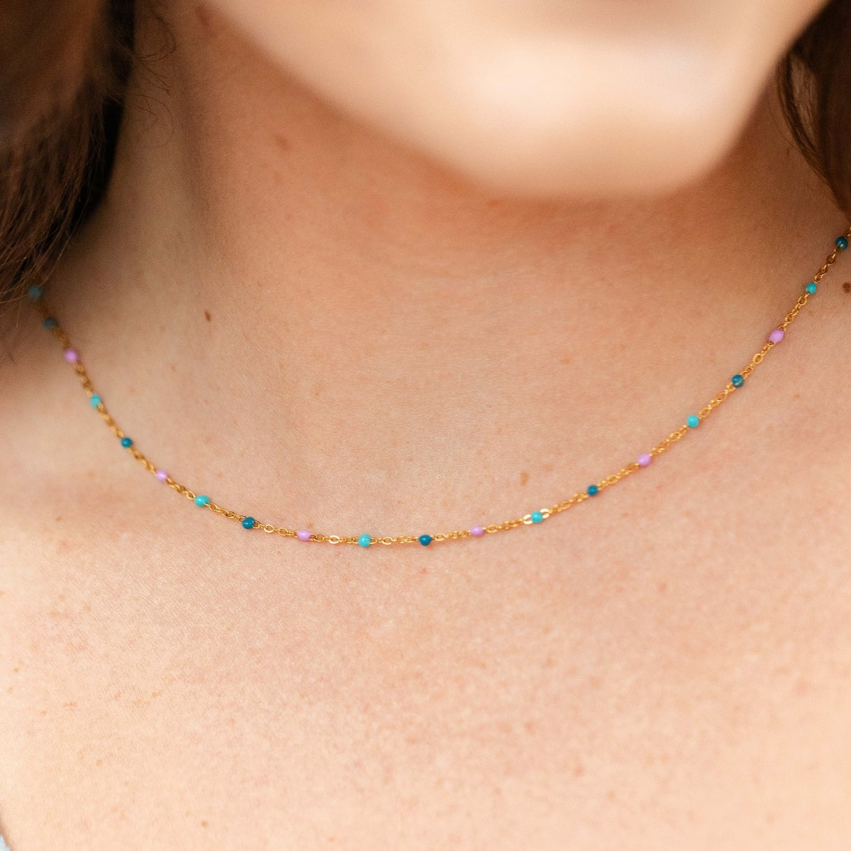 Sweetly Colored Delicate Chain Necklace, Water-Resistant