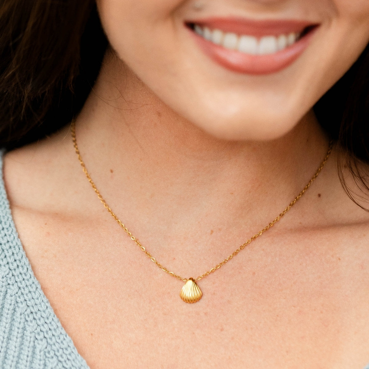 Scallop Charm Necklace, Water-Resistant