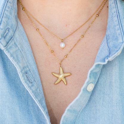 Layered Starfish Necklace, Water-Resistant