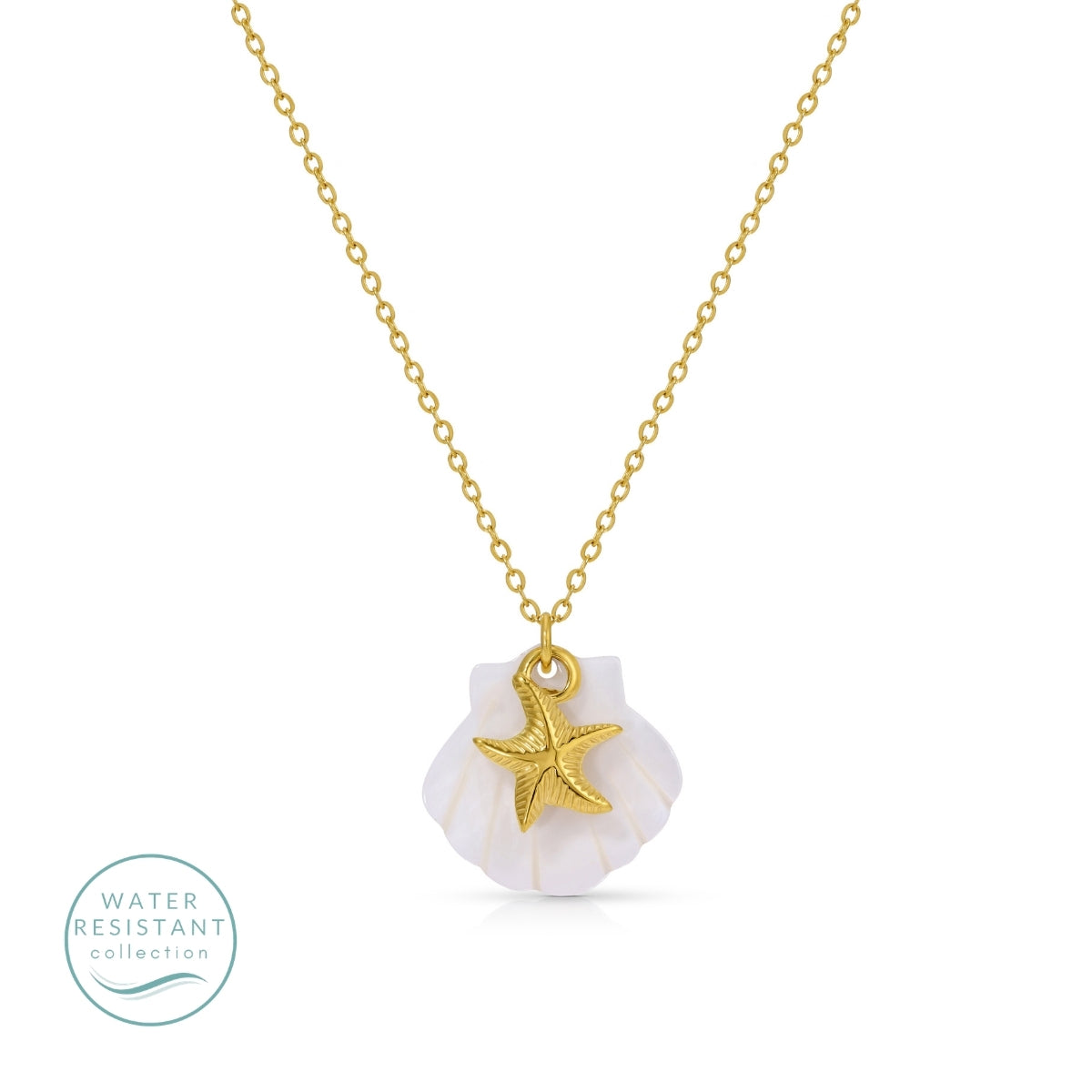 Shell and Starfish Pendant Necklace, Water-Resistant