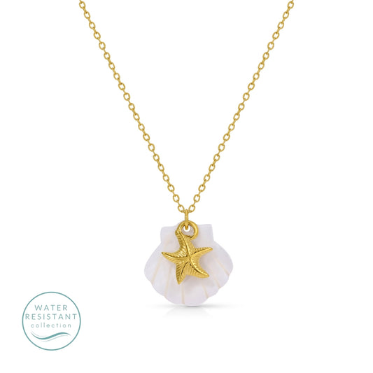 Shell and Starfish Pendant Necklace, Water-Resistant