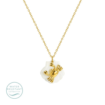 Shell and Crab Pendant Necklace, Water-Resistant