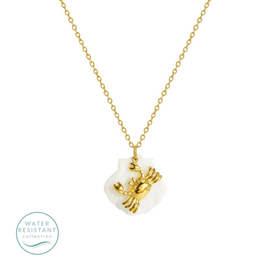 Shell and Crab Pendant Necklace, Water-Resistant