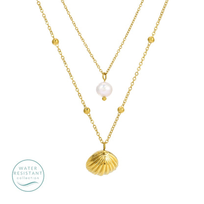 Layered Shell & Pearl Necklace, Water-Resistant
