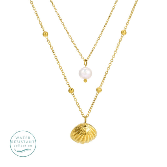 Layered Shell & Pearl Necklace, Water-Resistant