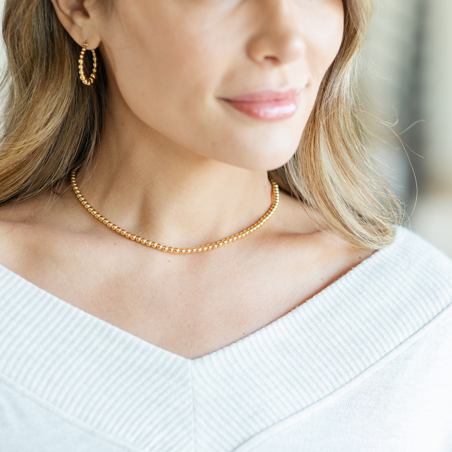 Set/6 4mm beaded necklace