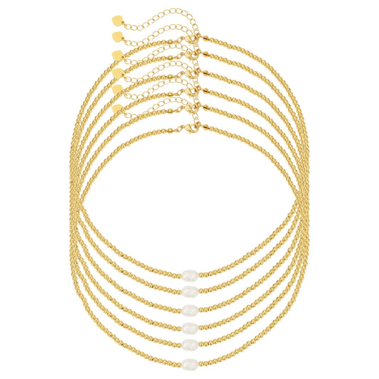 Set/6 3mm beaded necklace with single medium pearl accent