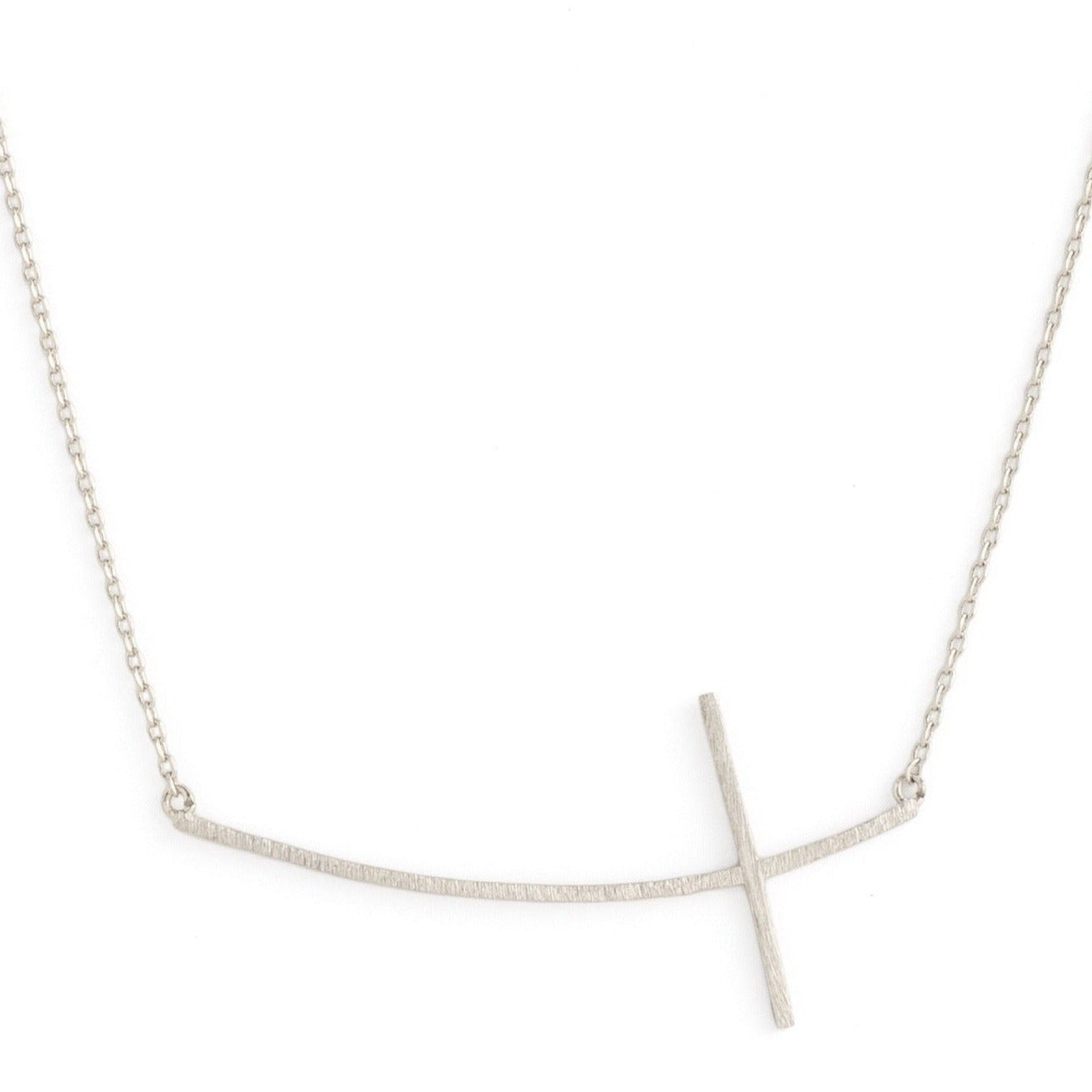 Large Brushed Side Cross Necklace