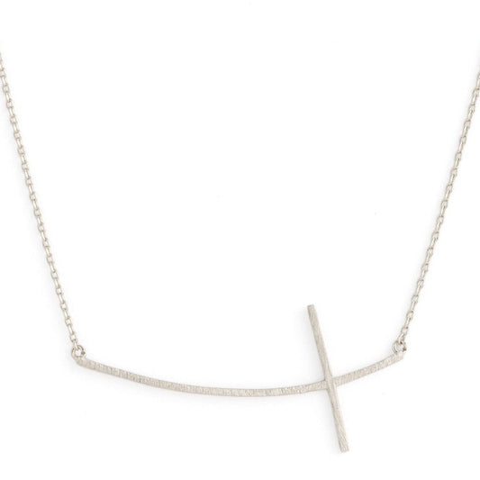 Large Brushed Side Cross Necklace