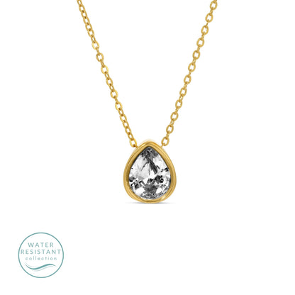 Large CZ Teardrop Pendant Necklace, Water Resistant