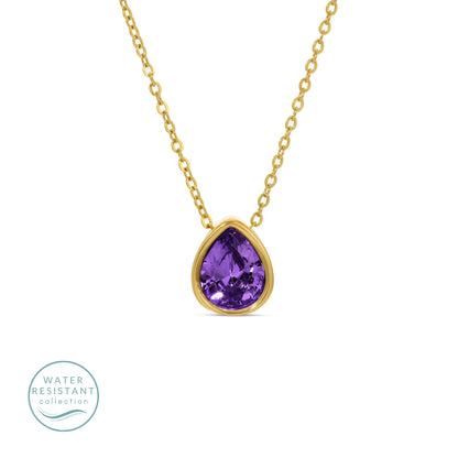 Large CZ Teardrop Pendant Necklace, Water Resistant