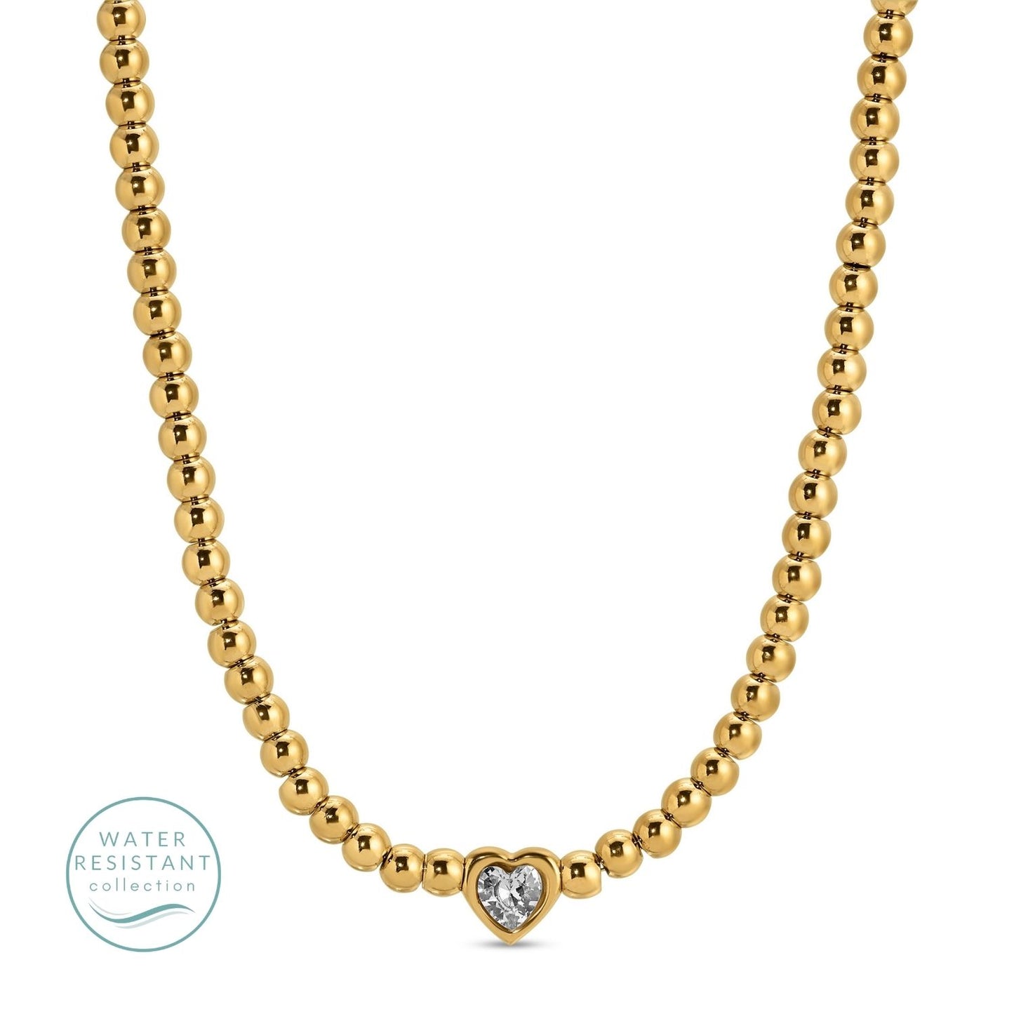 Beaded Heart Faux Diamond Necklace, Water Resistant