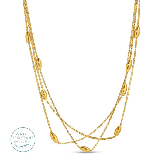 Triple Layer Necklace with Oval Accents, Water Resistant