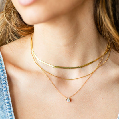 Delicate Contemporary Faux Diamond Necklace - Water Resistant