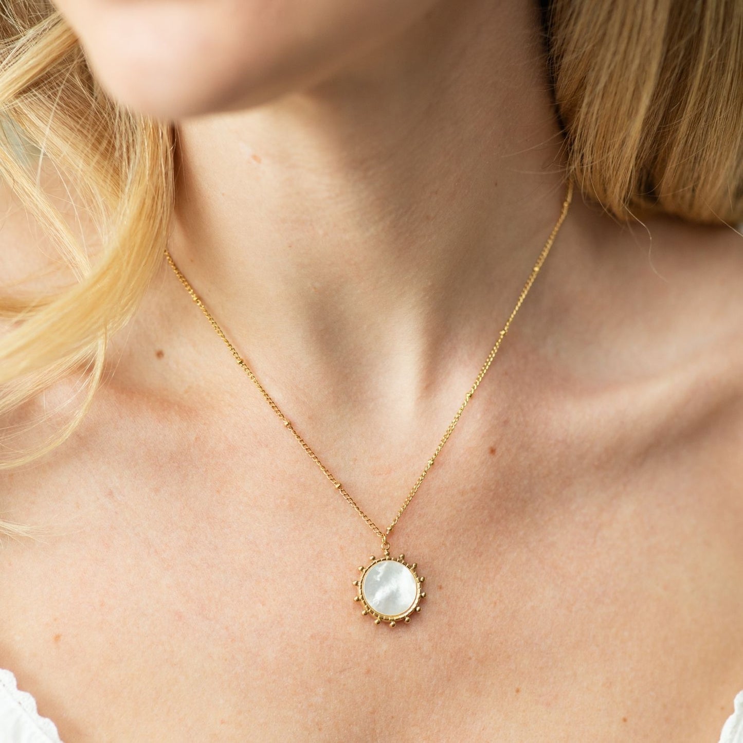 Round Accented Pendant with Shell Center