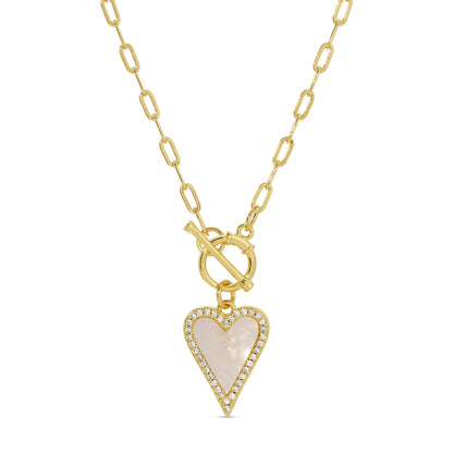MOP Pave Heart Toggle Pendant Necklace