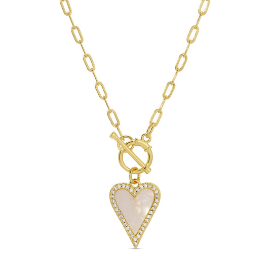 MOP Pave Heart Toggle Pendant Necklace