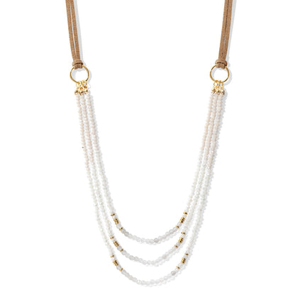 Triple Layer Beaded Necklace with Suede Accent