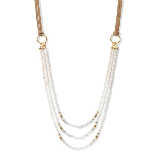 Triple Layer Beaded Necklace with Suede Accent