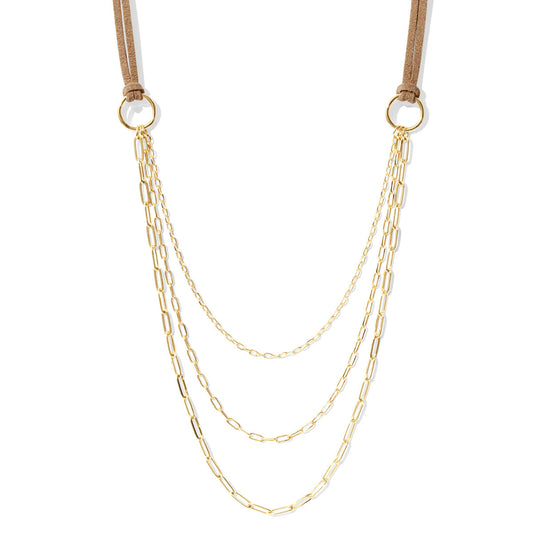 Triple Layer Suede Necklace - Graduating Link Chains