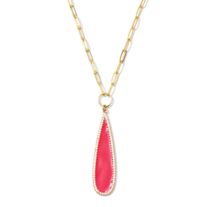 Teardrop Pave Pendant Paperclip Chain Necklace