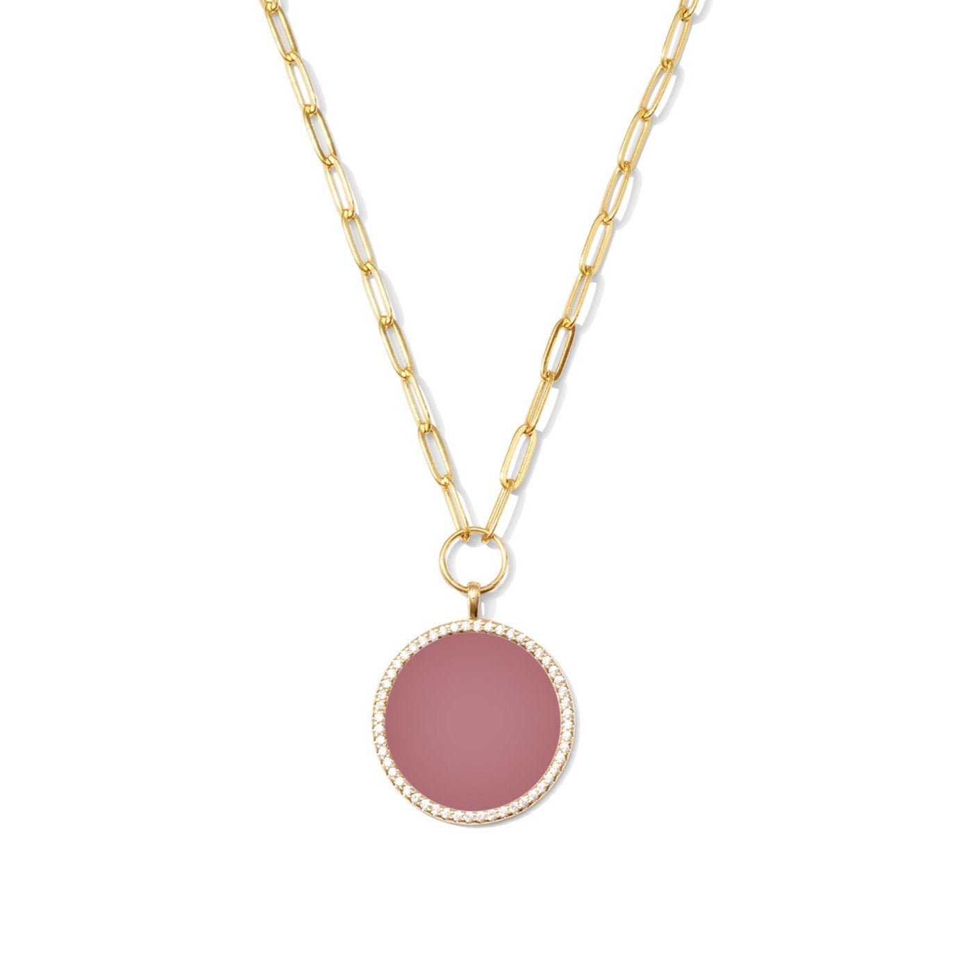 Circle Pave Pendant Paperclip Chain Necklace