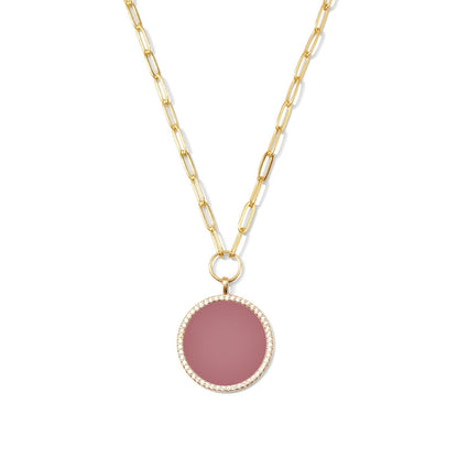 Circle Pave Pendant Paperclip Chain Necklace